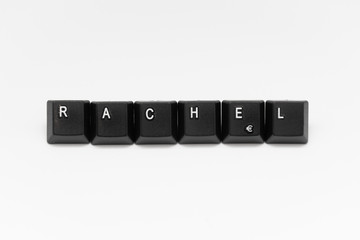 Black keys of keyboard with different years, words, names