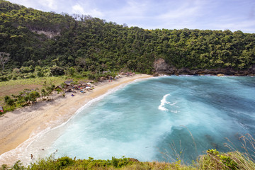 Looking down from above at Atuh beach, a chill small beach on Nusa Penida, Indonesia.