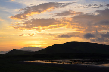 Fototapeta na wymiar Dyrholaey, Islande, coucher de soleil (5)