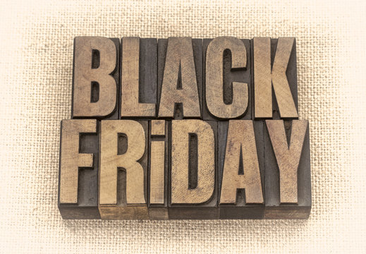 Black Friday banner in wood type