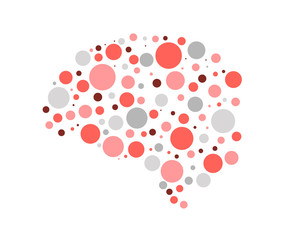silhouette of the brain vector circles, warm shades, pink red burgundy, clever brain consists of parts