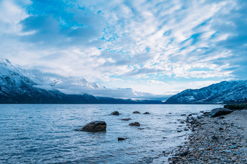 Early sunrise in lake Wakatipu, Queenstown, New Zealand