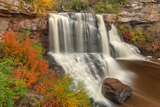 Long exposure autumn photo of Blackwater Falls from Blackwater Falls State Park near Davis, West Virginia (USA).