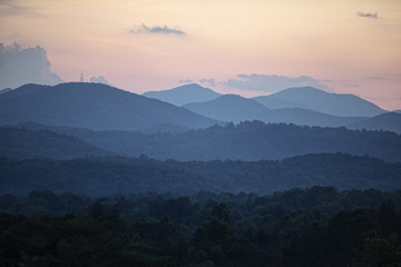 Mountains with pink sunset