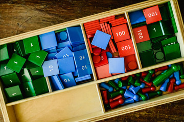 Wooden box with numbers to teach mathematics