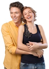 Portrait of Happy Young Couple Laughing, Isolated on Transparent