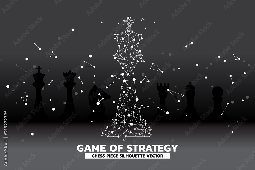 Poster low polygon dot connected line of king chess piece with silhouette vector. icon for planning and str