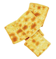 roasted soda biscuits of uneven shape without sugar isolated on white background