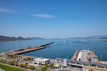 Landscape of Takamatsu port in Takamatsu city,Kagawa,Shikoku,Japan