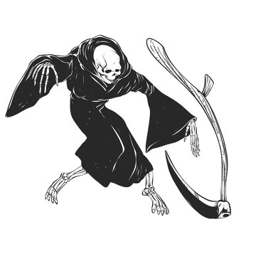recommend clip art:  Grim reaper throwing sickle - black and white