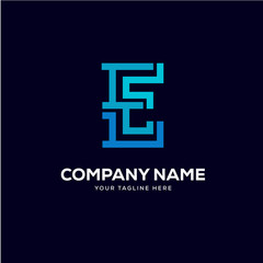 Obraz premium E letter logo tech design vector, minimalist line creative sign vector icon.
