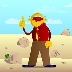 Yellow man making a point. Vector cartoon illustration.