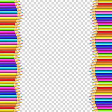 Vector border frame made of colored wooden pencils isolated