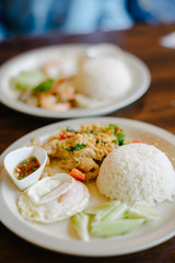 Stir fried pork with curry powder and fried egg