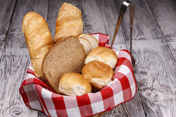 Basket of assorted breads.