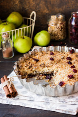 Apple crumble with dried cranberries