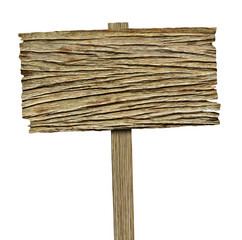 Wooden sign isolated on white background.