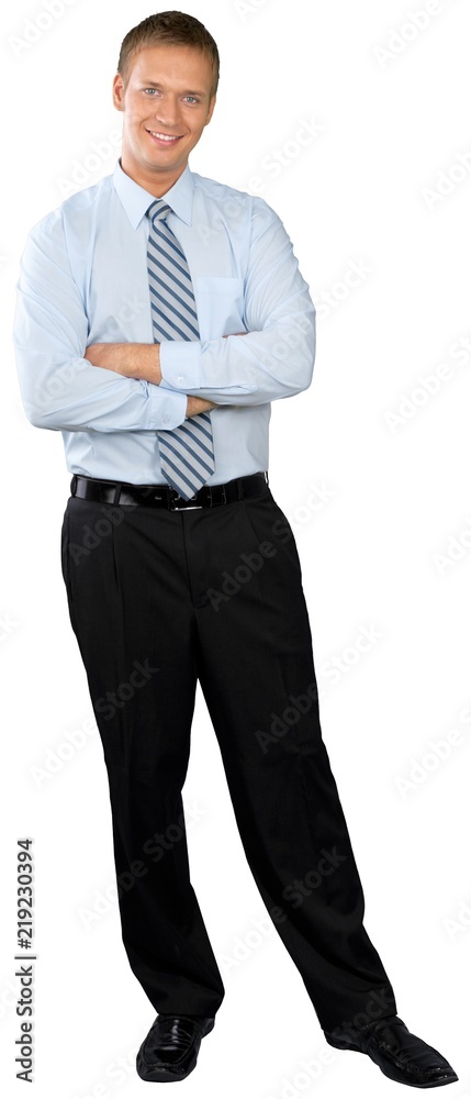 Sticker Professional looking man with his arms crossed wearing a button