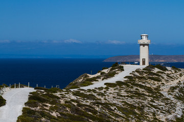 Fototapeta na wymiar The iconic Cape Spencer lighthouse in Innes National Park on the Yorke Peninsula South Australia on 8th April 2017