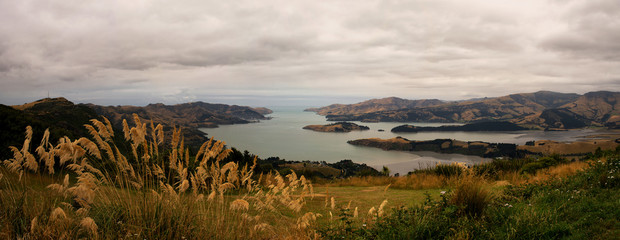 Autumn view of the lagoon at Christchurch, from Governors Hill, New Zealand - obrazy, fototapety, plakaty