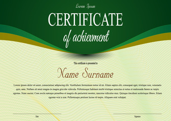 Vector certificate, diploma template with luxury ribbon in green color