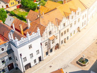 Aerial view of Renaissance houses in Slavonice, Czech Republic.