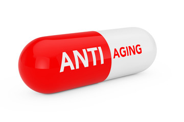 Capsule Pill with Anti Aging Sigh. 3d Rendering