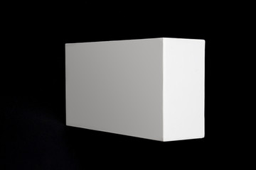white box isolated on black background close up