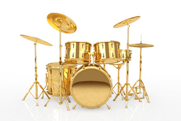 Naklejka premium Professional Rock Golden Drum Kit. 3d Rendering