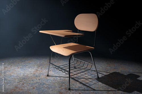 Wooden Lecture School Or College Desk Table With Chair In The