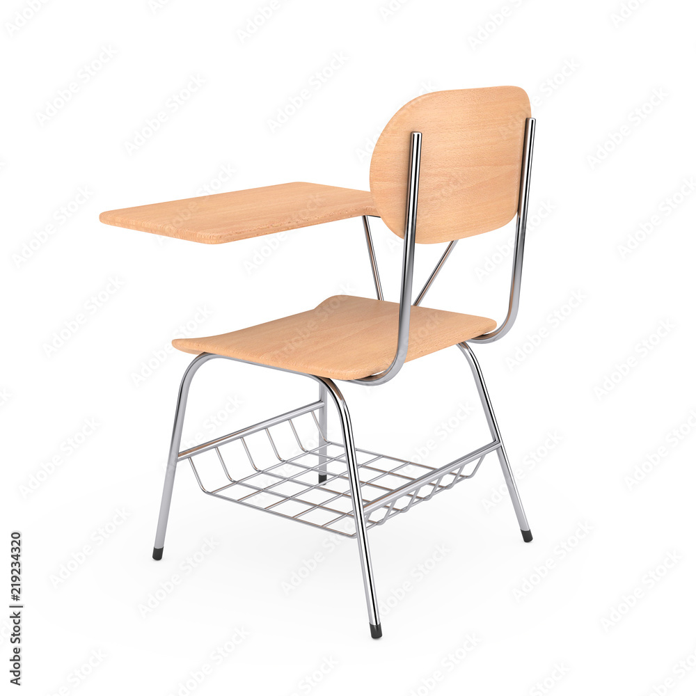 Poster wooden lecture school or college desk table with chair. 3d rendering