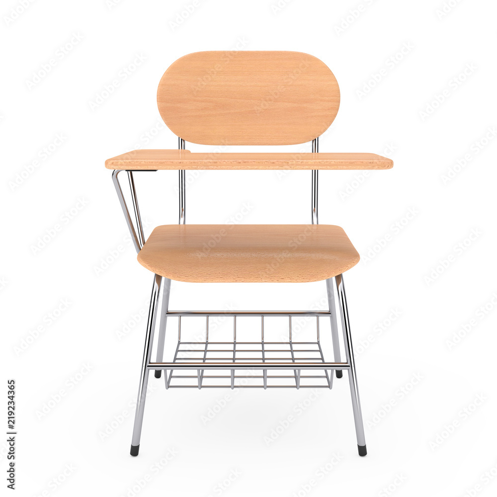 Poster wooden lecture school or college desk table with chair. 3d rendering