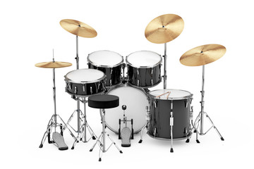 Fototapeta na wymiar Professional Rock Black Drum Kit. 3d Rendering