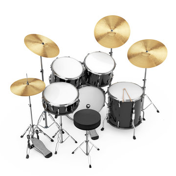 Professional Rock Black Drum Kit. 3d Rendering