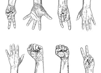 Fists hands up concept of unity, revolution, fight, cooperation. Teamwork, yes you can symbol with space for text Vector.