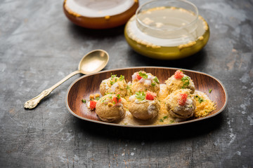 Dahi Puri chat is an indian road side snack item which is especially popular in the state of Maharashtra, India