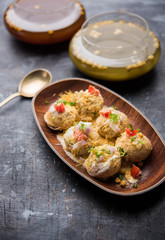 Dahi Puri chat is an indian road side snack item which is especially popular in the state of Maharashtra, India