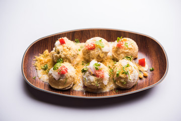Dahi Puri chat is an indian road side snack item which is especially popular in the state of Maharashtra, India