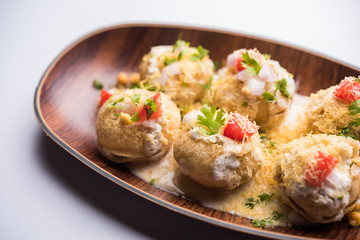 Dahi Puri chat is an indian road side snack item which is especially popular in the state of Maharashtra, India