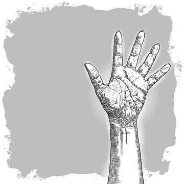 International woman day. Diversity raised fist. Ink art with empty grunge space for text. Vector.