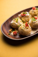 Dahi Puri chat is an indian road side snack item which is especially popular in the state of Maharashtra, India