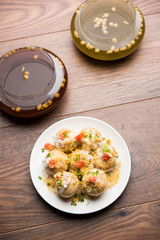 Dahi Puri chat is an indian road side snack item which is especially popular in the state of Maharashtra, India
