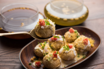 Dahi Puri chat is an indian road side snack item which is especially popular in the state of Maharashtra, India