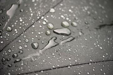 Raindrops on an umbrella close up