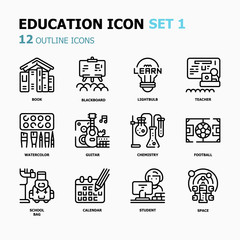 Education Outline icons.Back to school Concept Thin line icons.