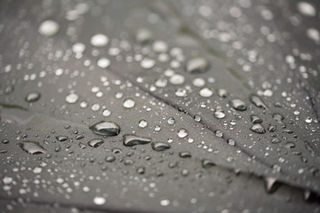 Raindrops on an umbrella close up