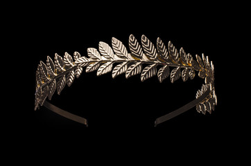 golden laurel wreath, headband isolated on black