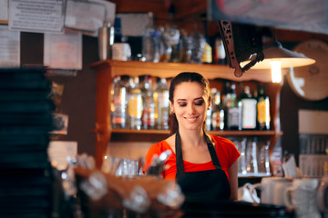 Cheerful Female Bartender Working Behind the Counter