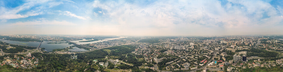 Fototapeta premium Aerial view 360 degrees panorama of Kiev above the National Botanical Garden named after M.M. Grishka.