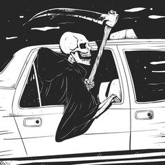 Passenger taxi grim - black and white - gothic reaper 